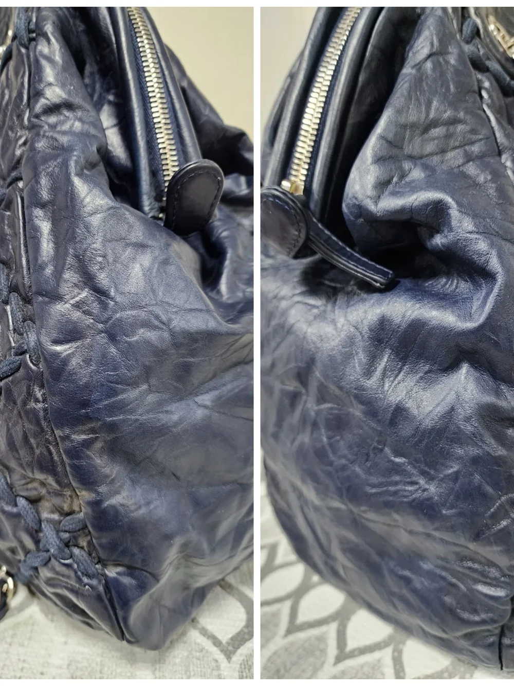 CHANEL Ultra Stitch Leather Bowling Bag Navy Blue
